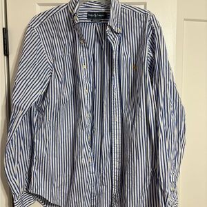 Ralph Lauren Men's Blue and White Striped Shirt